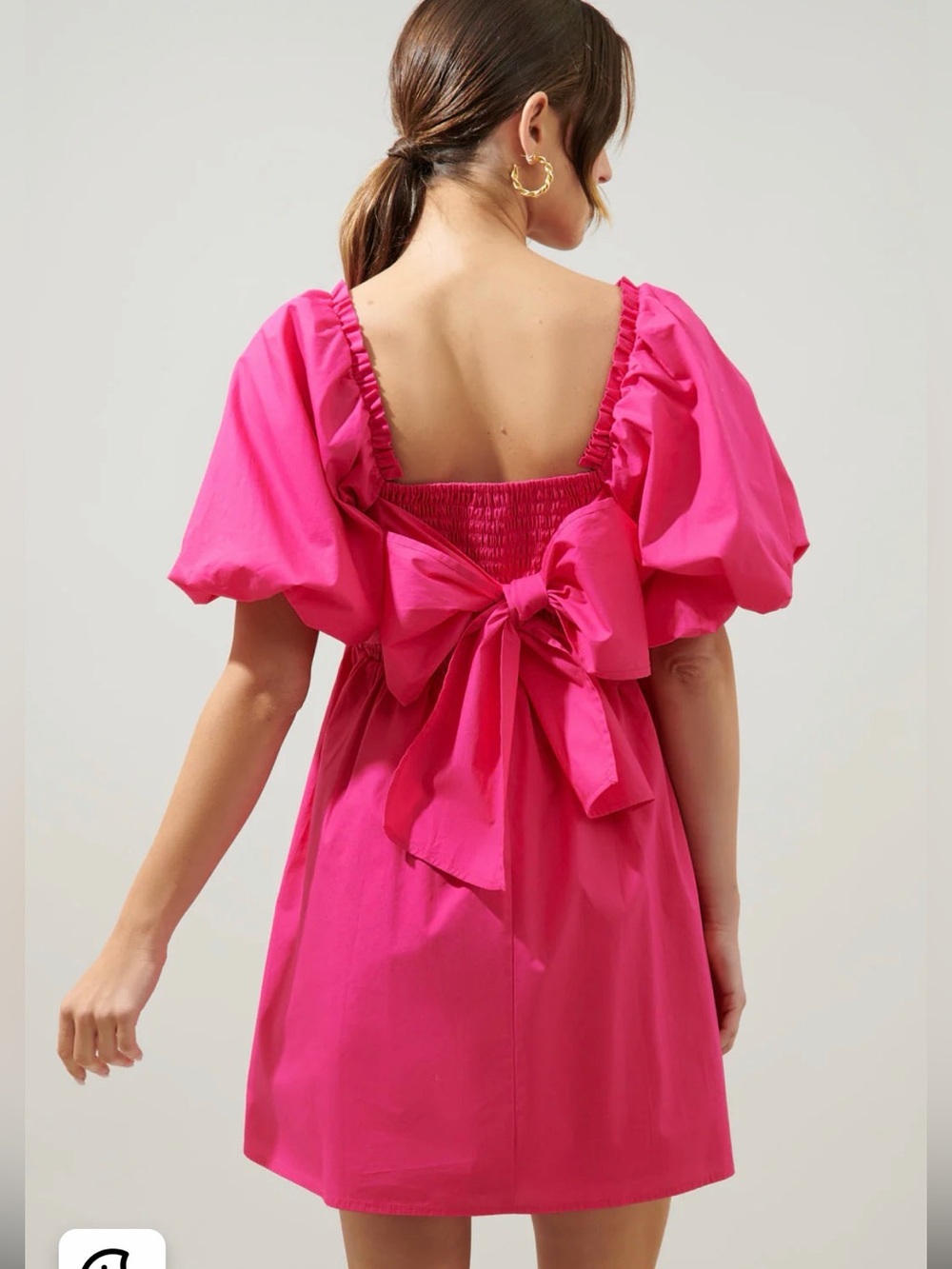 Sugar Lips hot pink Barbie Cotton puff sleeve bow tiered mini dress bridal